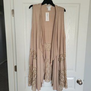 Angel Heart Boutique, Duster/Vest, Tan, with Lace detail, New with Tags